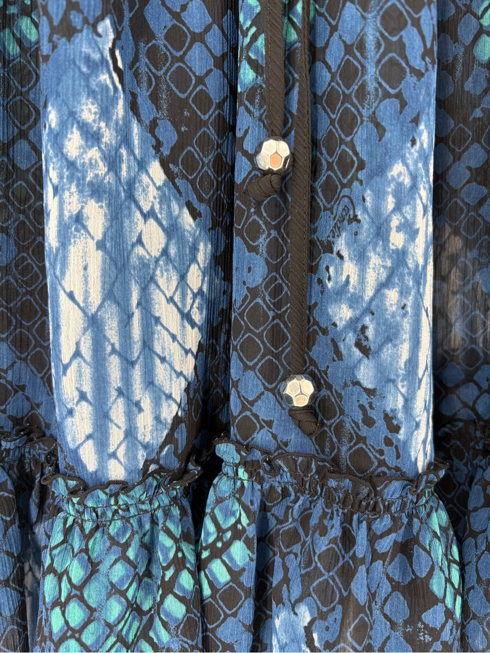 VTG Candie's Y2K Sheer Blue Dark Fairy 70’s Ruffle Romantic Dress Size Large - Picture 8 of 13